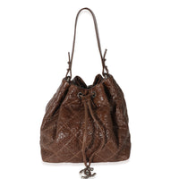 Chanel Brown Glazed Calfskin On The Road Drawstring Bucket Bag