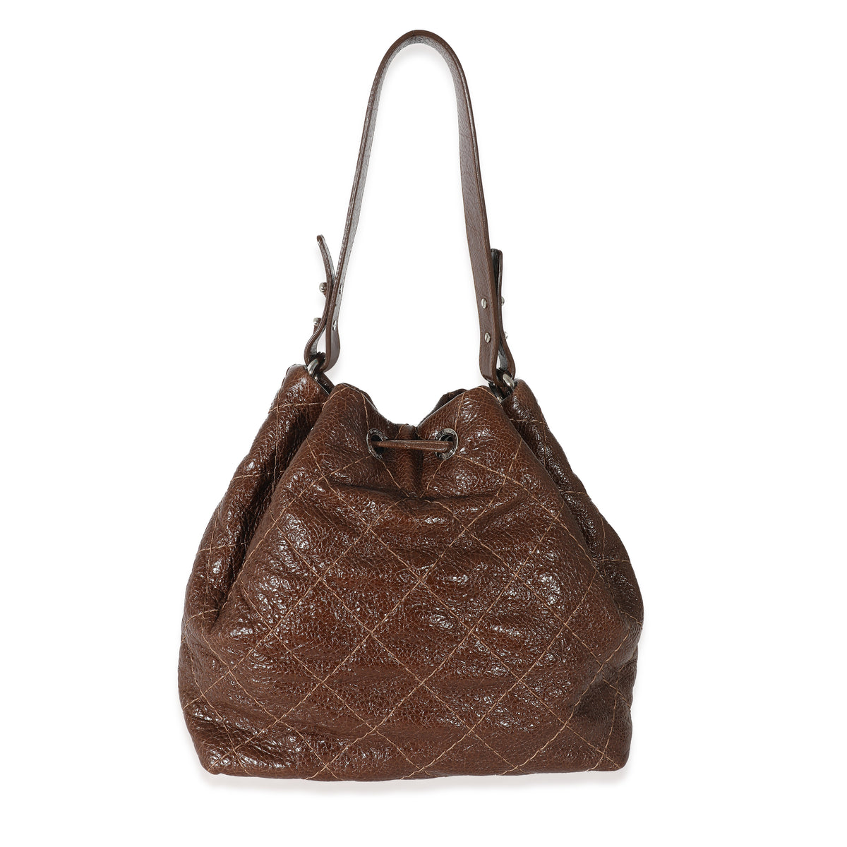 Chanel Brown Glazed Calfskin On The Road Drawstring Bucket Bag