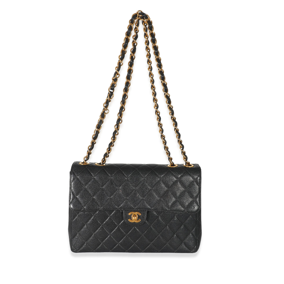 Chanel Vintage Black Quilted Caviar Jumbo Single Flap Bag