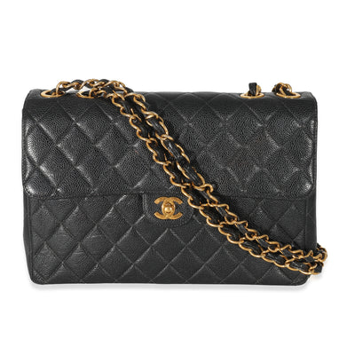 Chanel Vintage Black Quilted Caviar Jumbo Single Flap Bag