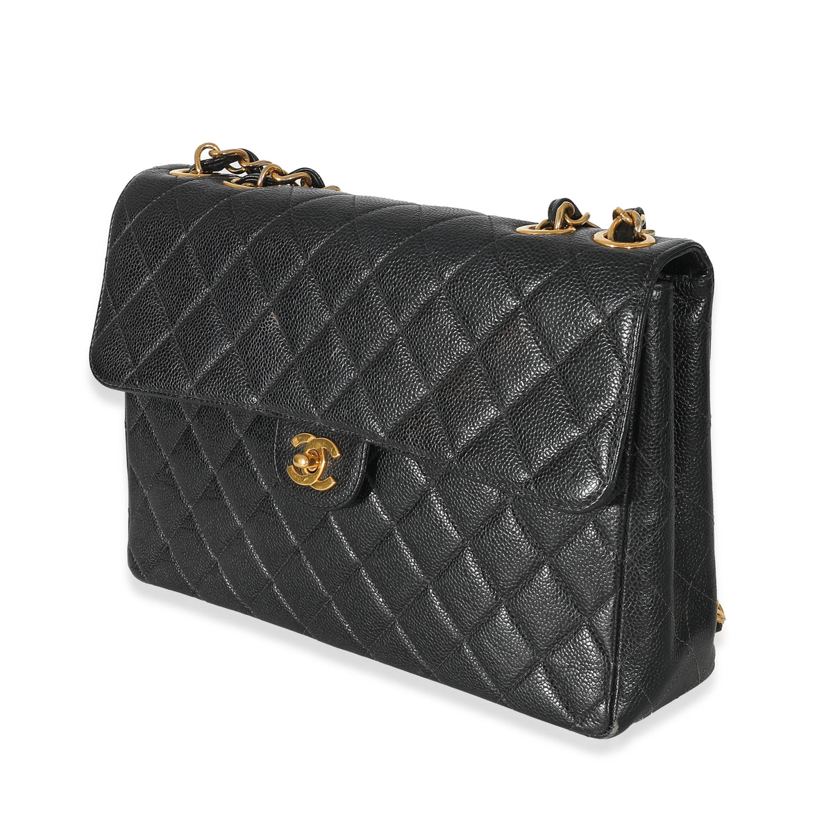 Chanel Vintage Black Quilted Caviar Jumbo Single Flap Bag