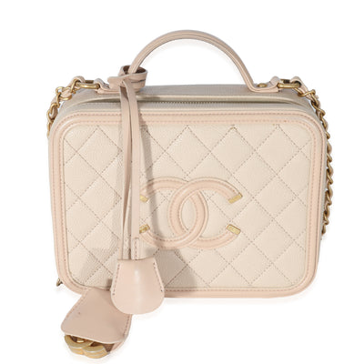 Chanel Beige Quilted Caviar Medium Filigree Vanity Case