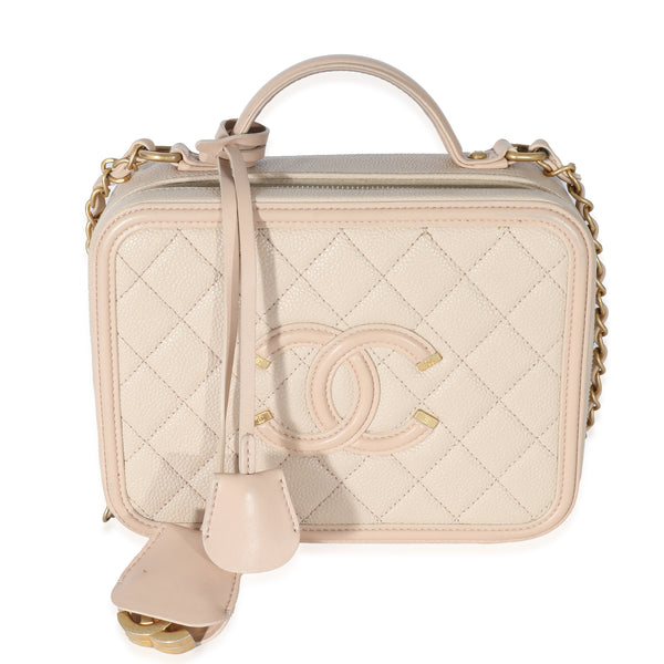 Chanel Beige Quilred Caviar Medium Filigree Vanity Case