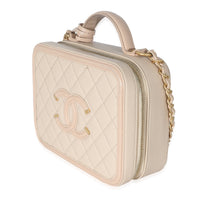 Chanel Beige Quilted Caviar Medium Filigree Vanity Case