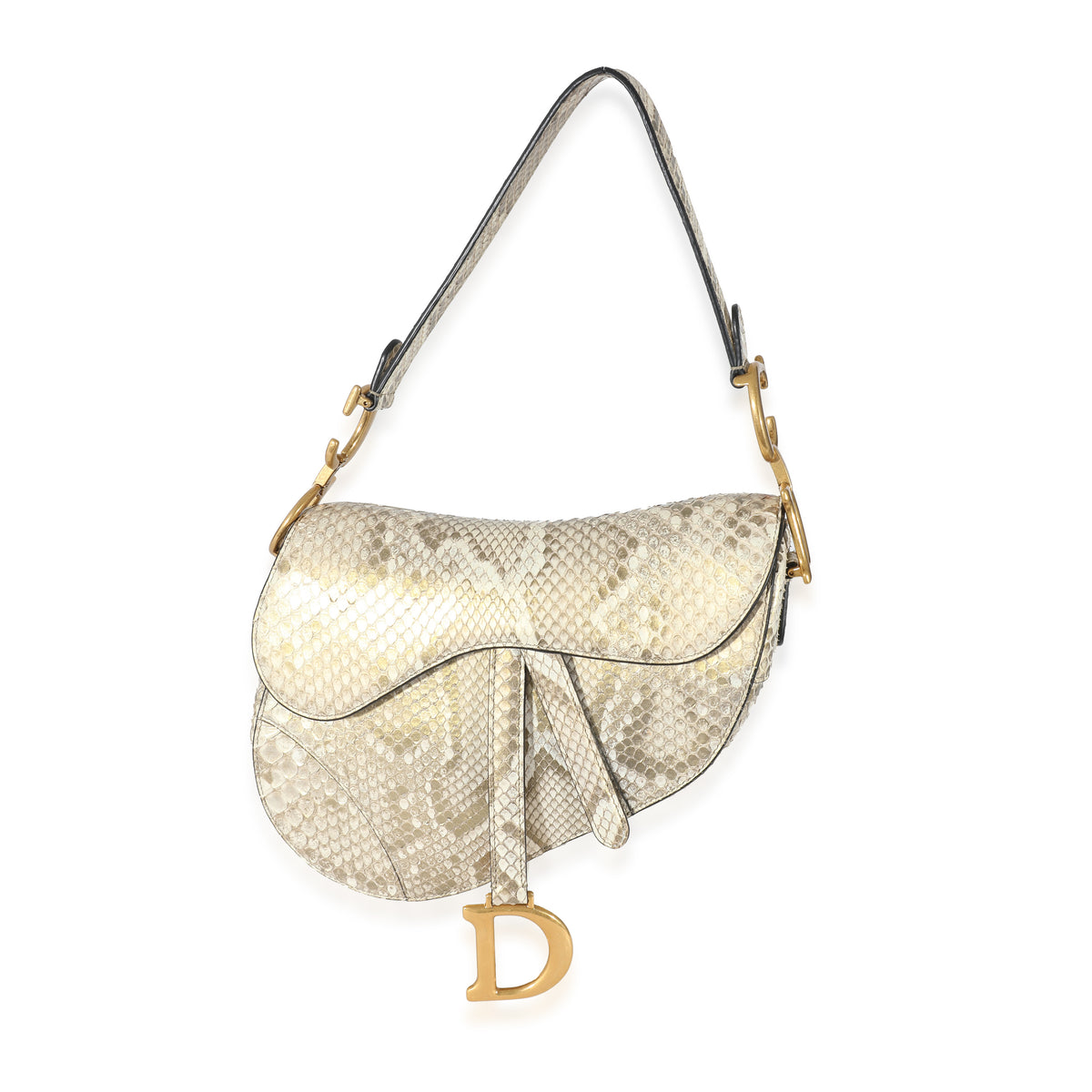 Christian Dior Gold Metallic Python Saddle Bag