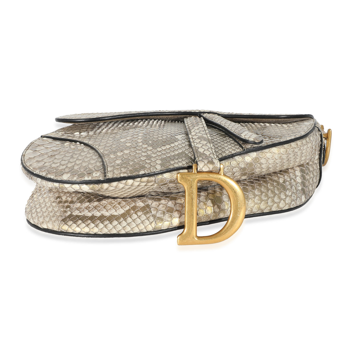 Christian Dior Gold Metallic Python Saddle Bag