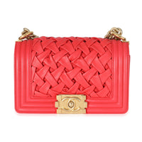 Chanel Red Lambskin Woven Small Boy Bag