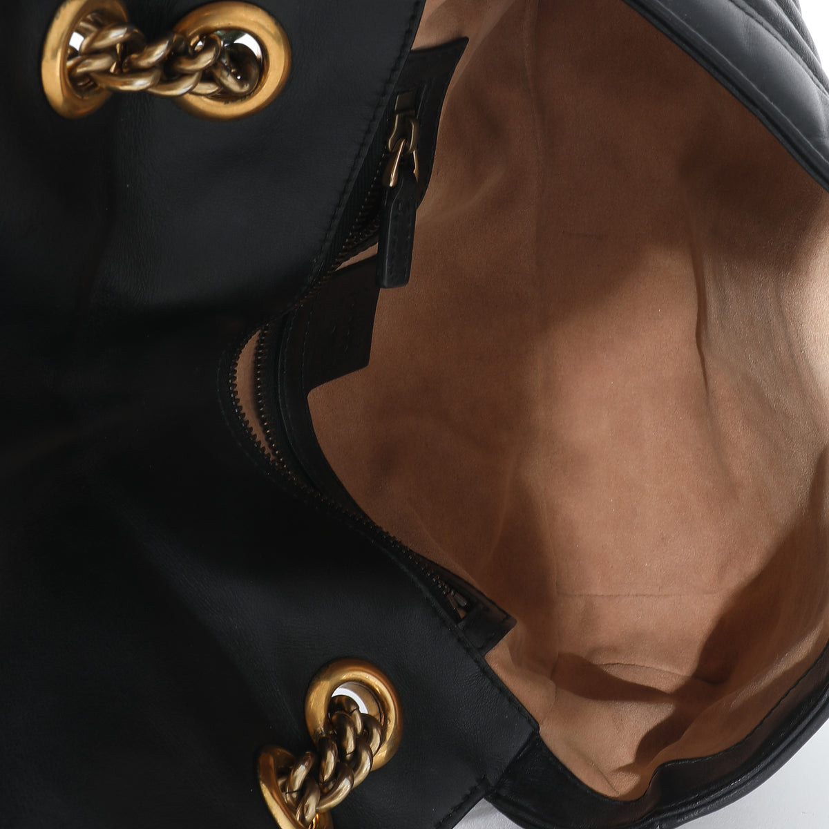 Gucci Black Chevron Matelassé Leather Small GG Marmont Shoulder Bag