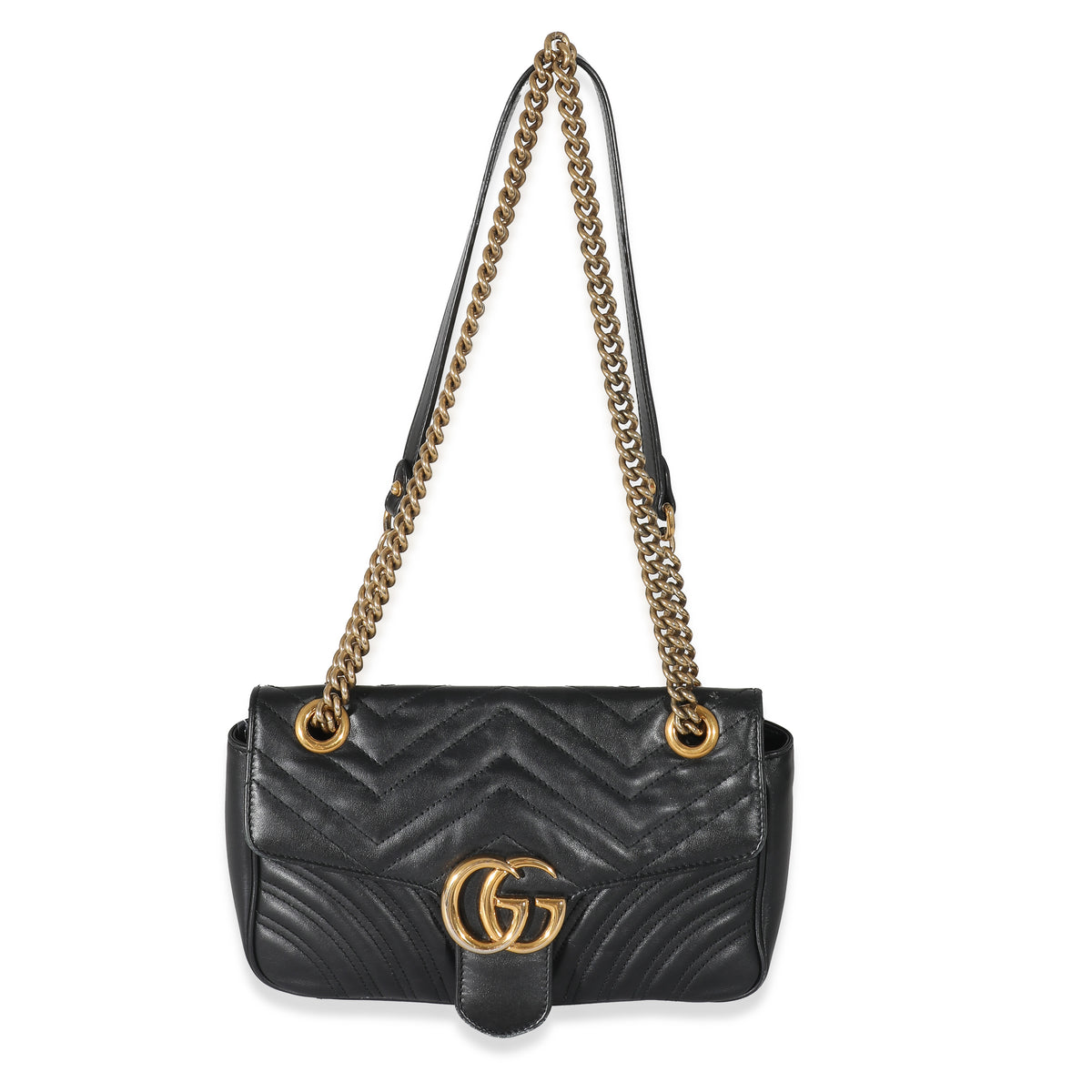 GUCCI Marmont Matelasse Large GG Black Chevron Shoulder Bag