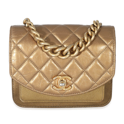 Chanel Gold Metallic Leather Mini Chain Handle Flap Bag