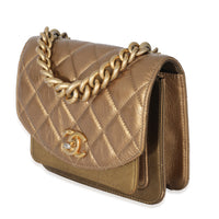 Chanel Gold Metallic Leather Mini Chain Handle Flap Bag