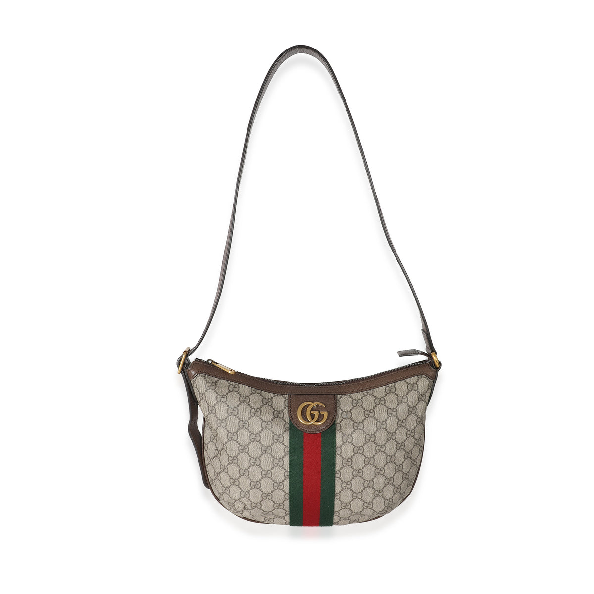 Gucci Beige GG Supreme Web Ophidia Small Half Moon Hobo