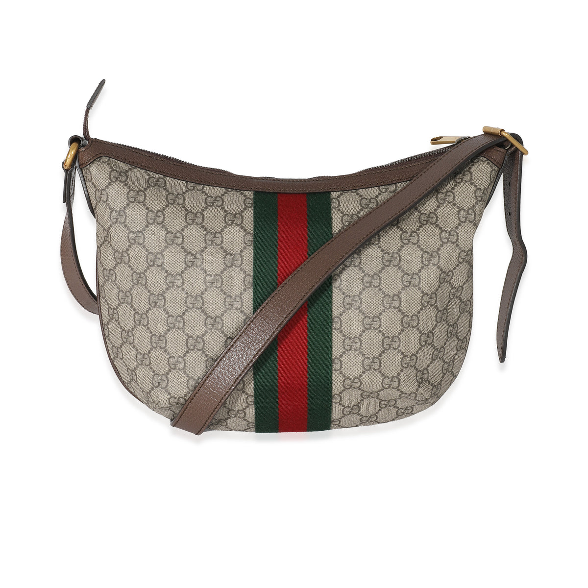 Gucci Beige GG Supreme Web Ophidia Small Half Moon Hobo