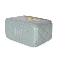 Chanel Metallic Green Lambskin Quilted Small CC Dynasty Vanity Case With Chain
