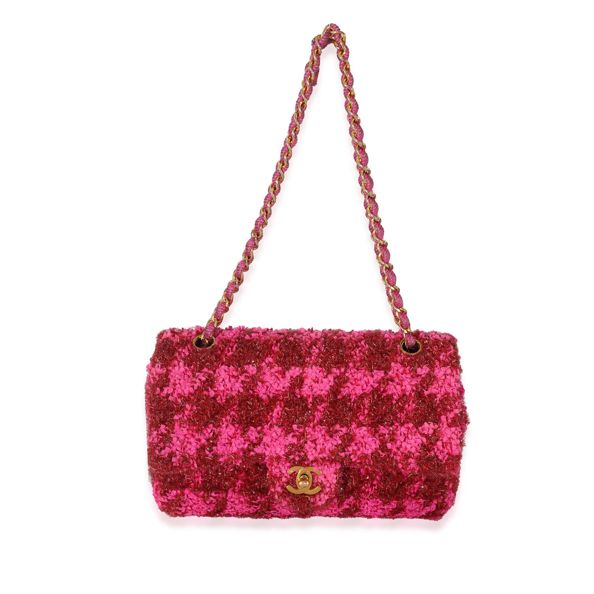 Chanel Vintage Metallic Boucle Red Pink Medium Classic Flap Bag