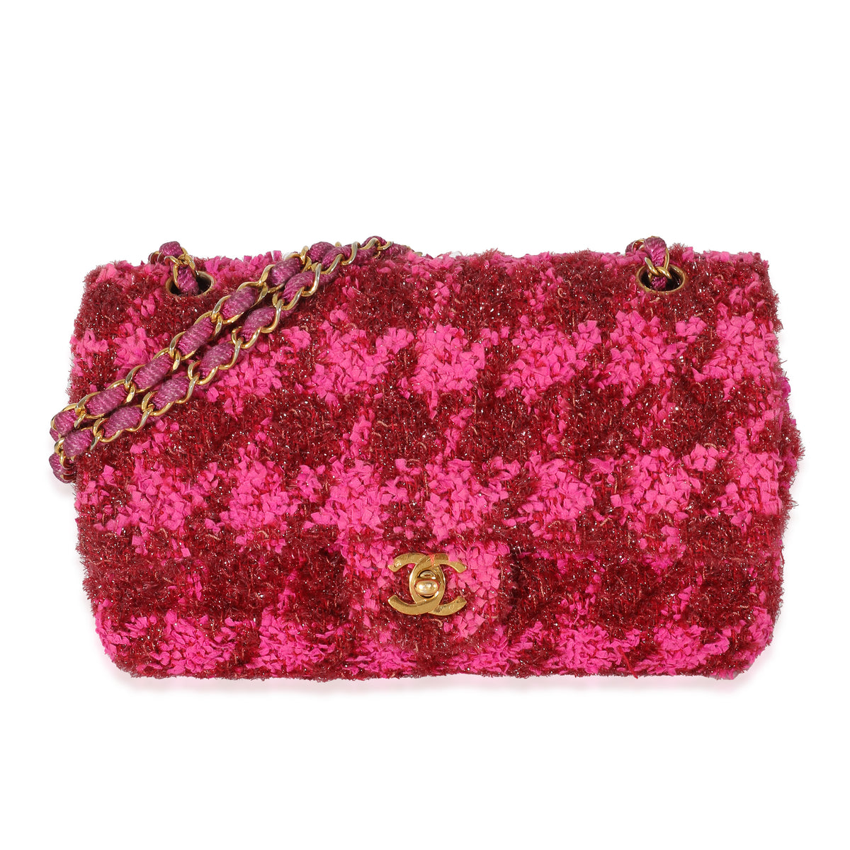 Chanel Vintage Metallic Boucle Red Pink Medium Classic Flap Bag