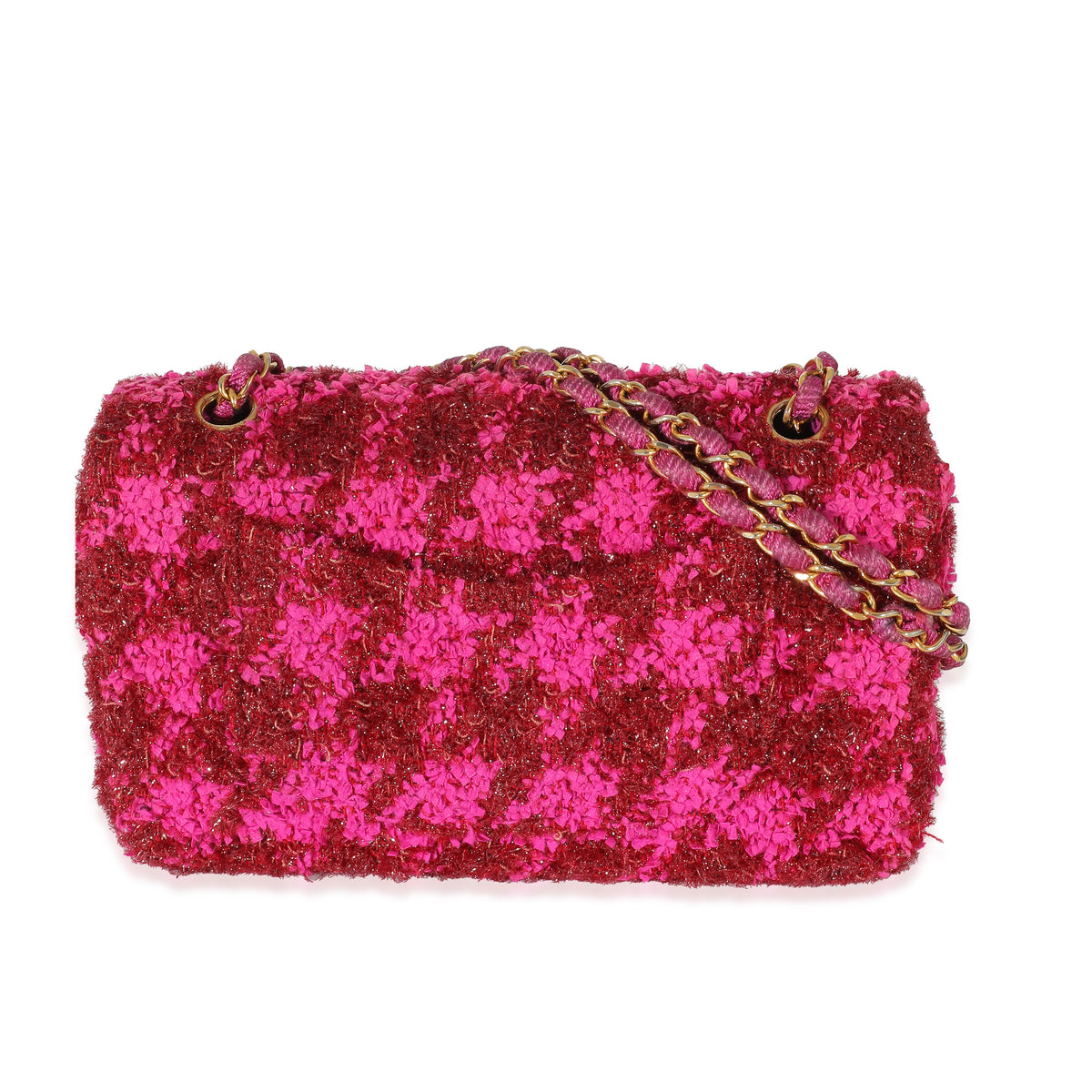 Chanel Vintage Metallic Boucle Red Pink Medium Classic Flap Bag