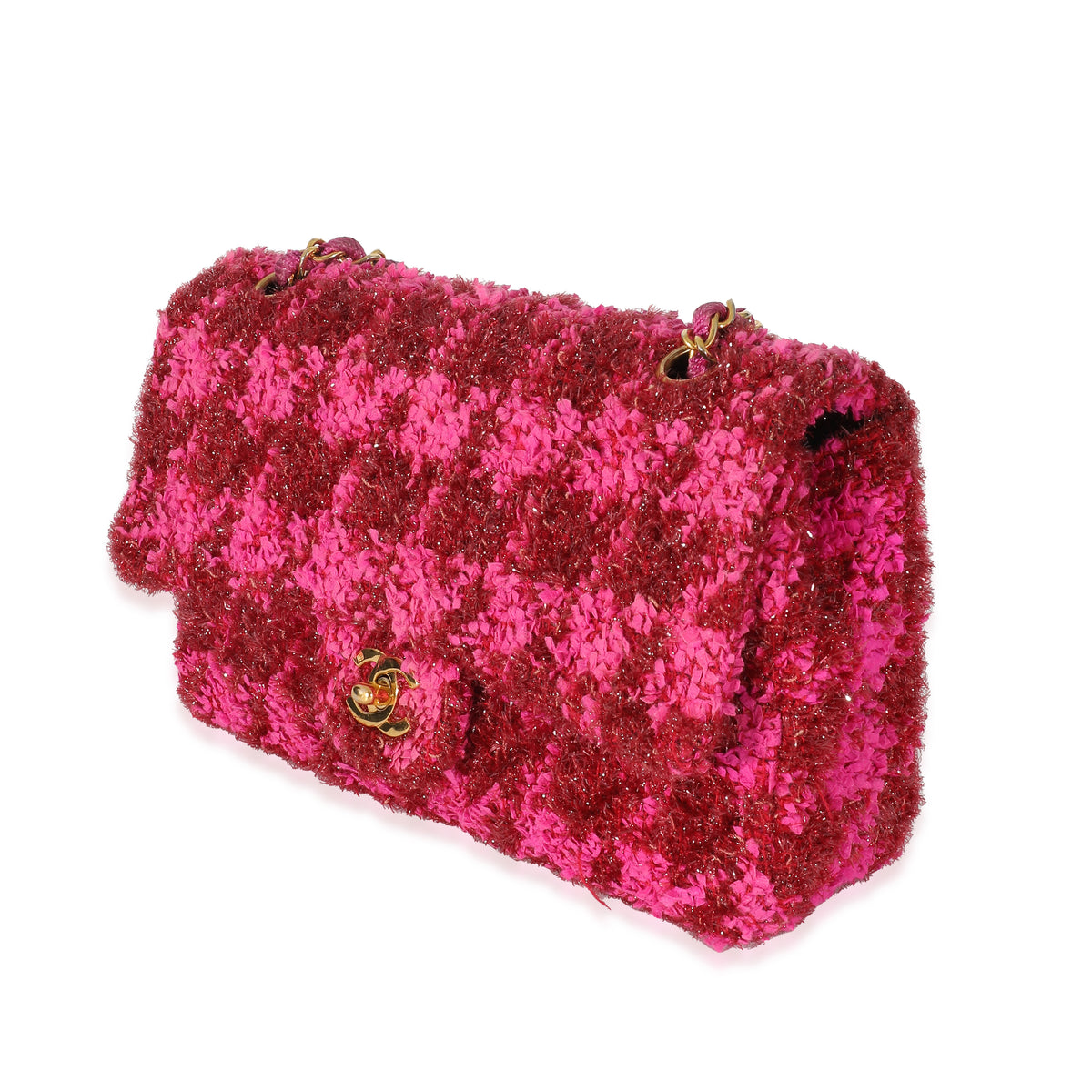Chanel Vintage Metallic Boucle Red Pink Medium Classic Flap Bag