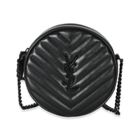 Saint Laurent Black Chevron Calfskin Quilted Leather Vinyle Round Camera Bag