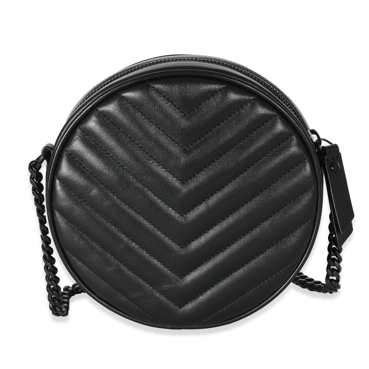 Saint Laurent Black Chevron Calfskin Quilted Leather Vinyle Round Camera Bag