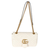 Gucci White Calfskin Matelassé GG Small Marmont Shoulder Bag