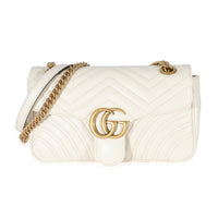 Gucci White Calfskin Matelassé GG Small Marmont Shoulder Bag