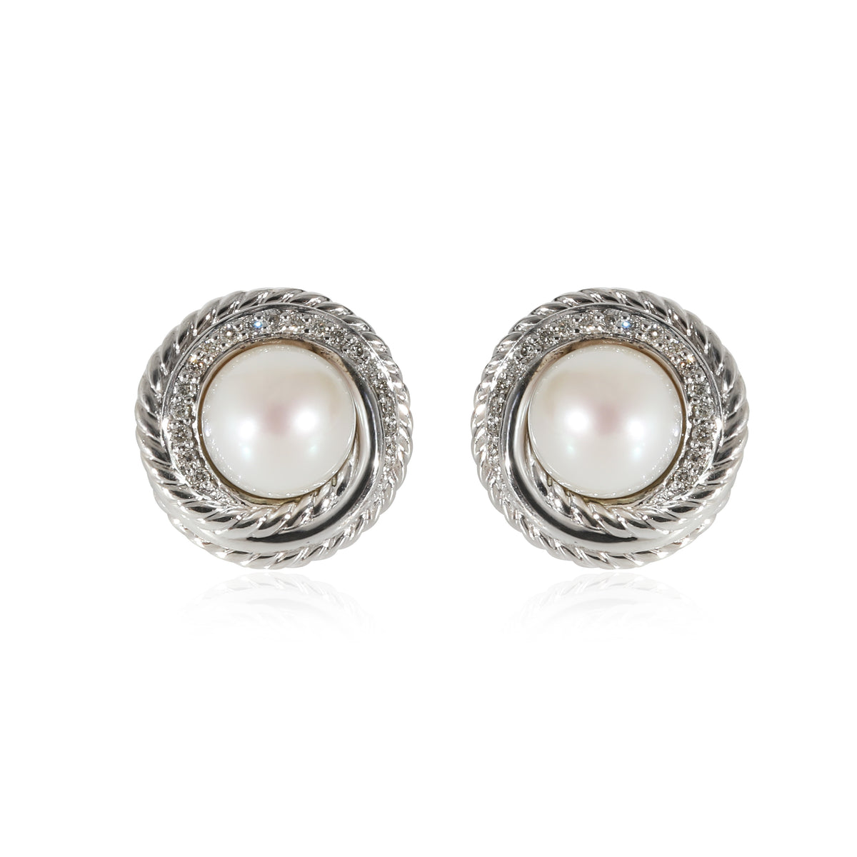 David Yurman Crossover Pearl & Diamonds Earrings in Sterling Silver