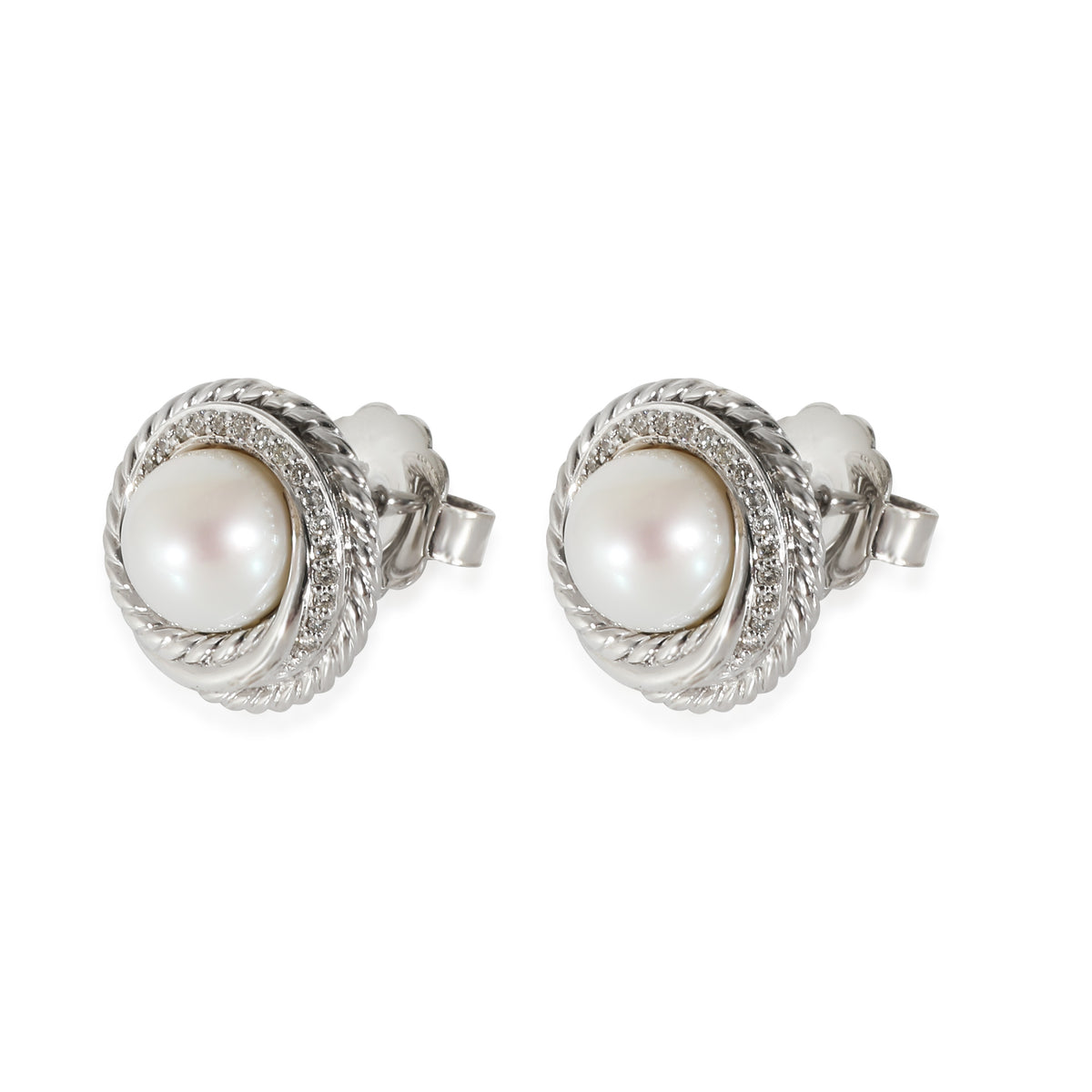 David Yurman Crossover Pearl & Diamonds Earrings in Sterling Silver