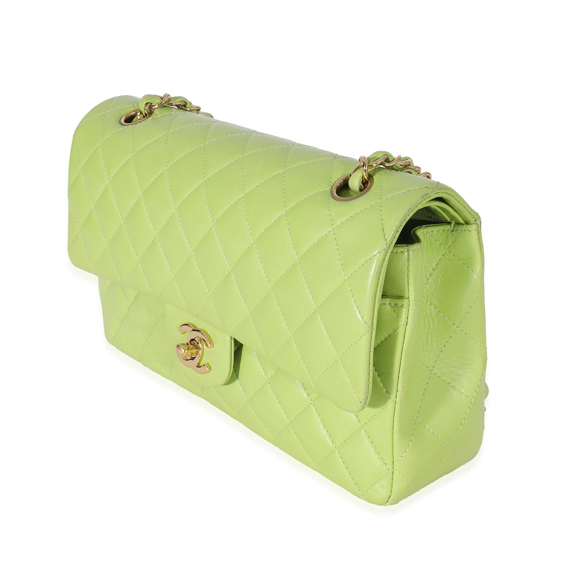 Chanel Lime Green Quilted Double Flap Bag