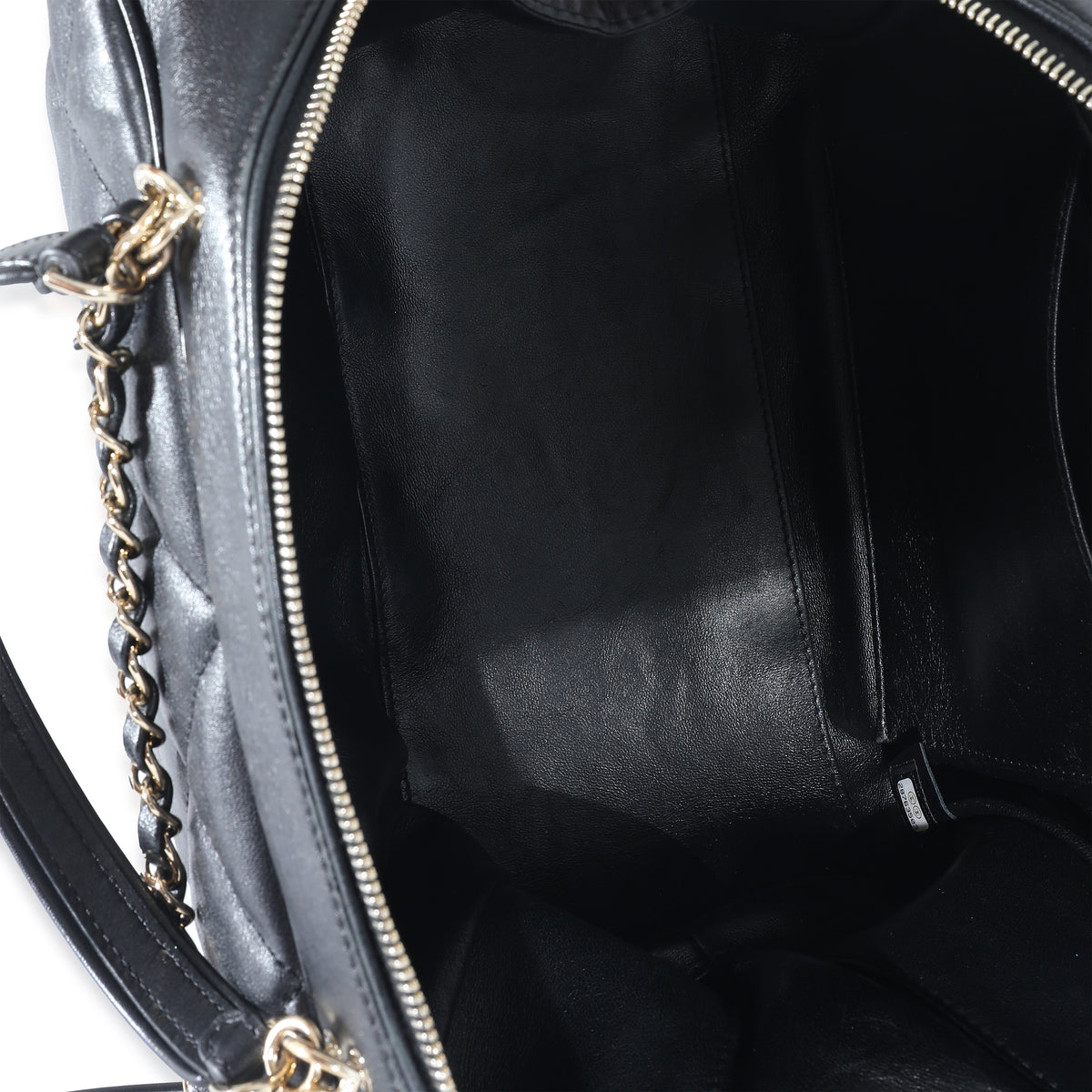 Chanel Black Quilted Lambskin CC Chain Zip Bowling Bag