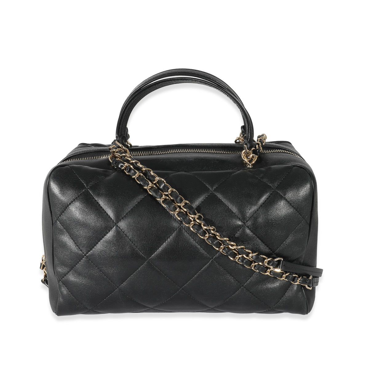 Chanel Black Quilted Lambskin CC Chain Zip Bowling Bag, myGemma