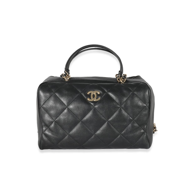 Chanel Black Quilted Lambskin CC Chain Zip Bowling Bag