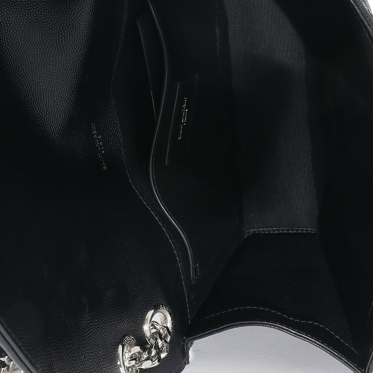 Saint Laurent Black Mix Matelasse Leather Medium Envelope Shoulder