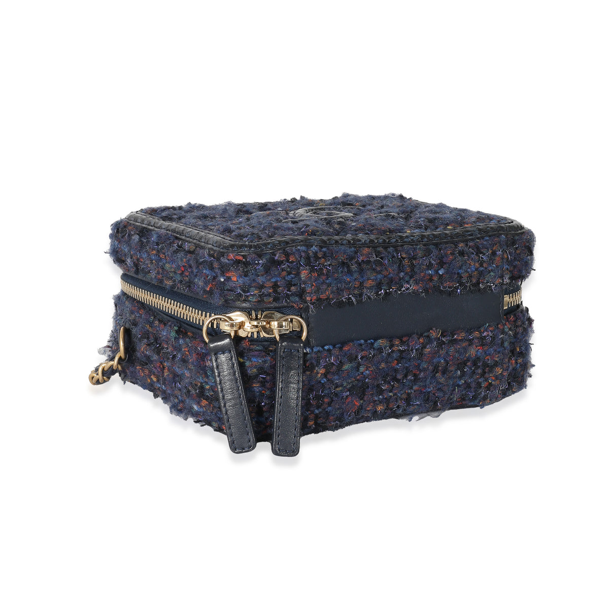 Chanel Metallic Navy Tweed Small Filigree Vanity Case