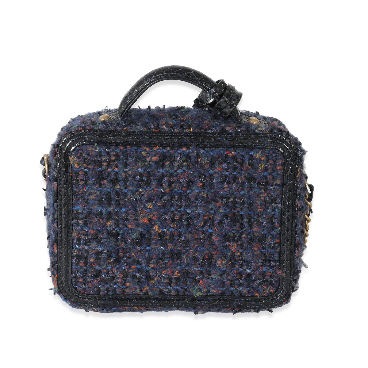 Chanel Metallic Navy Tweed Small Filigree Vanity Case