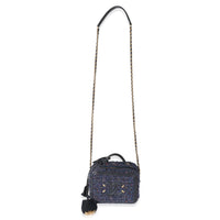 Chanel Metallic Navy Tweed Small Filigree Vanity Case