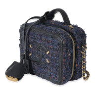 Chanel Metallic Navy Tweed Small Filigree Vanity Case