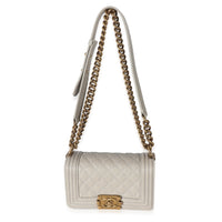 Chanel Light Grey Caviar Quilted Small Boy Bag