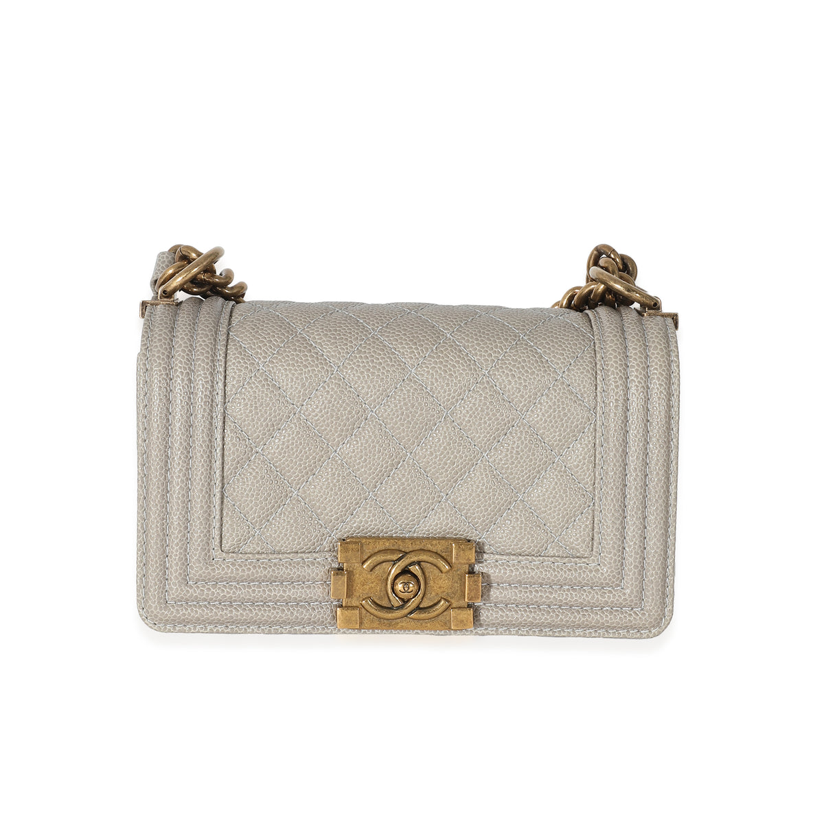 Chanel Light Grey Caviar Quilted Small Boy Bag