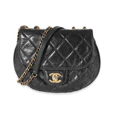 Chanel Black Quilted Aged Calfskin Dubai Small Half Moon Flap