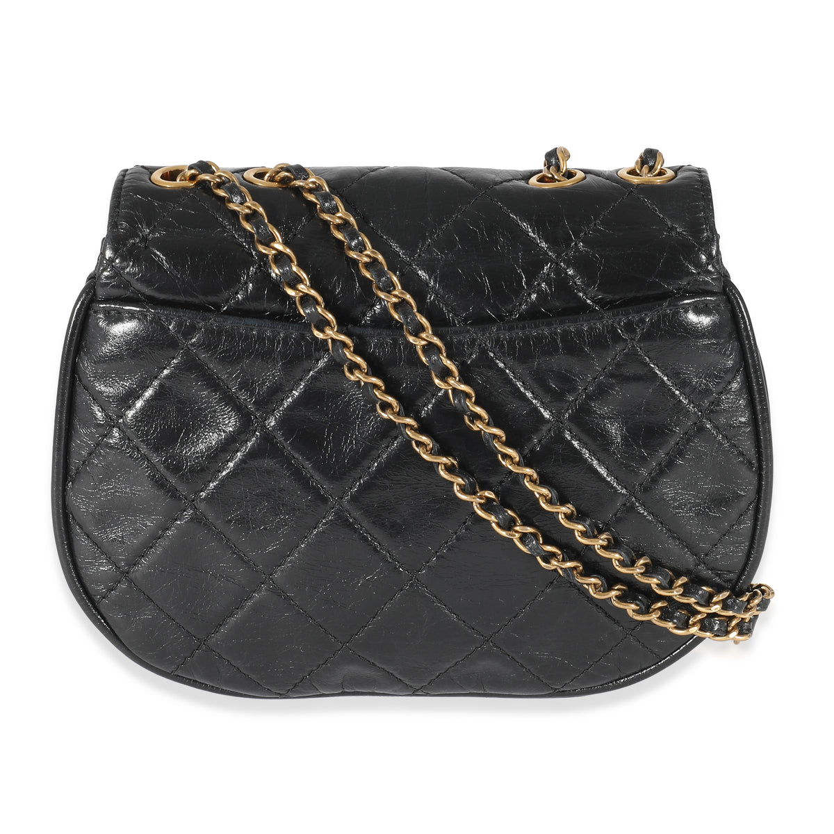 Chanel Black Quilted Aged Calfskin Dubai Small Half Moon Flap