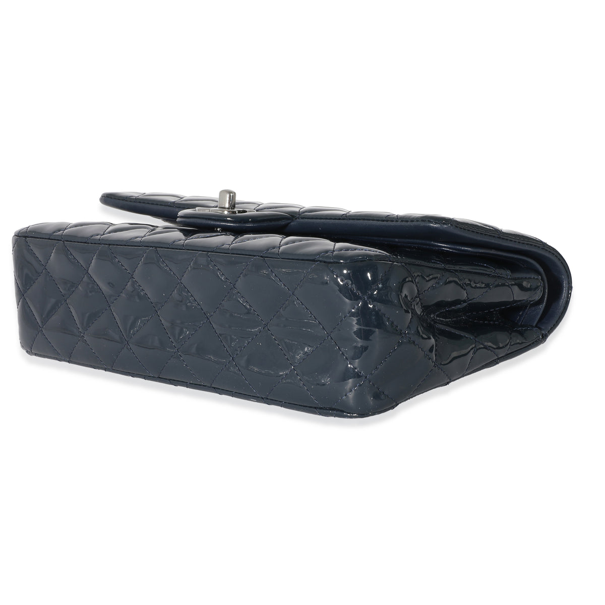 Chanel Navy Quilted Patent Medium Classic Double Flap Bag