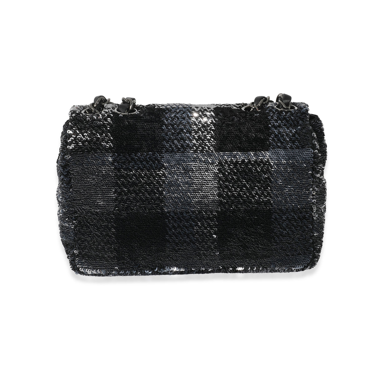 Chanel Black Silver Plaid Sequin Single Flap Bag