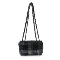 Chanel Black Silver Plaid Sequin Single Flap Bag