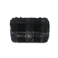 Chanel Black Silver Plaid Sequin Single Flap Bag