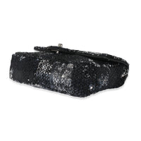 Chanel Black Silver Plaid Sequin Single Flap Bag