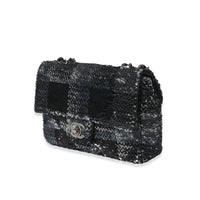 Chanel Black Silver Plaid Sequin Single Flap Bag