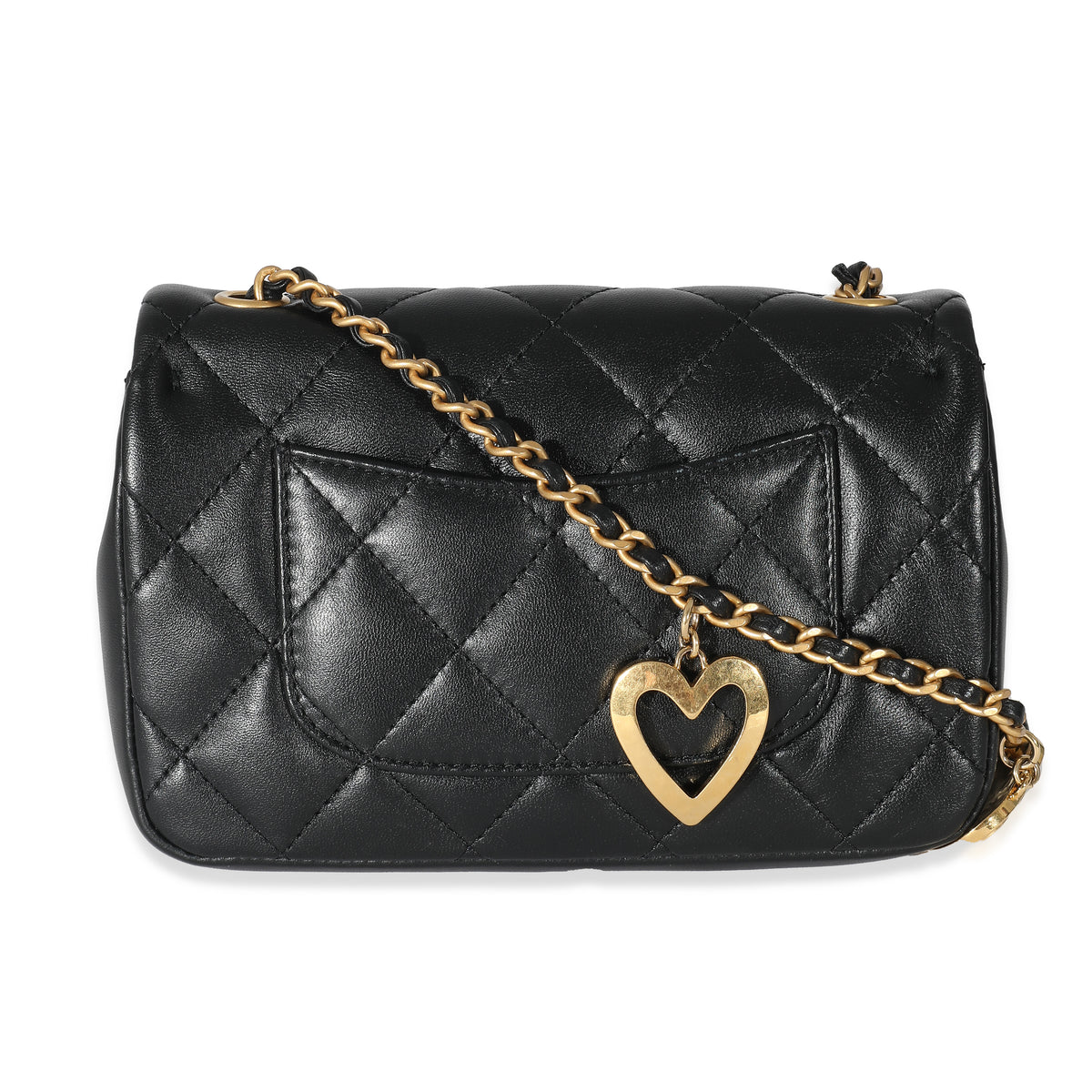 Chanel Black Quilted Lambskin Heart Chain Mini Flap Bag