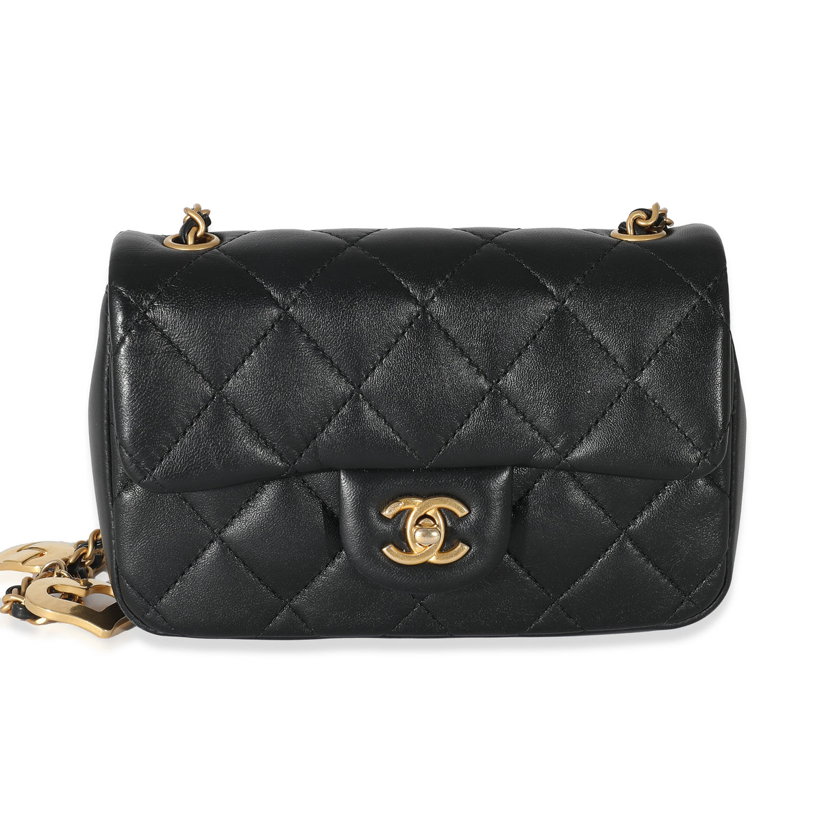 Chanel Black Quilted Lambskin Heart Chain Mini Flap Bag