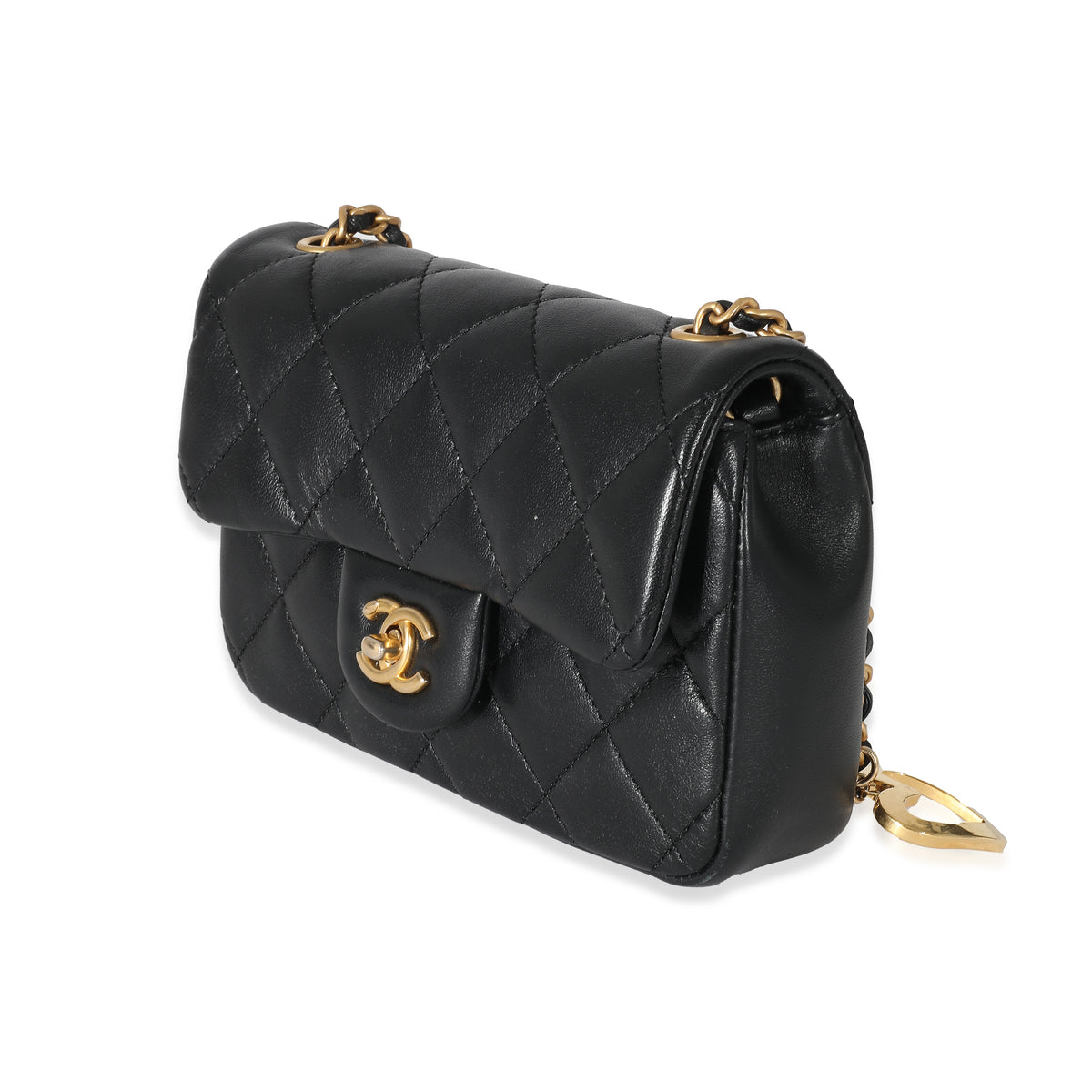 Chanel Black Quilted Lambskin Heart Chain Mini Flap Bag